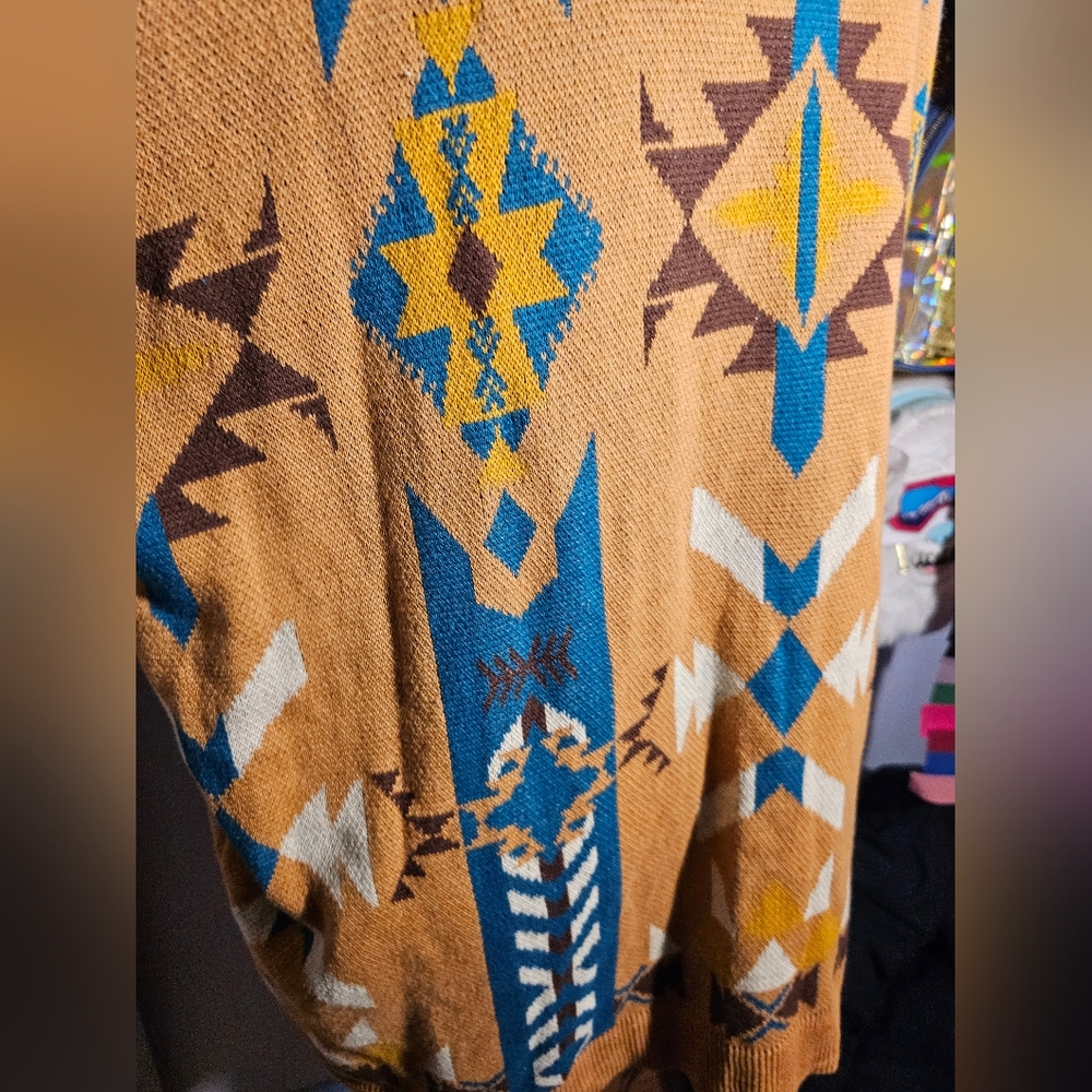 Panhandle Aztec Sweater Cardigan Size XL NWT Brass And Blue - Picture 5 of 11